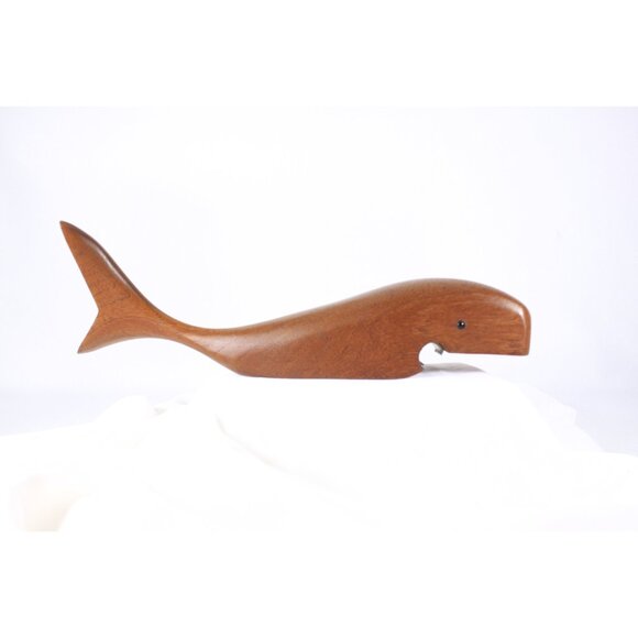 Large teak whale bottle opener, mid century modern bar wares, nautical home - Picture 3 of 10
